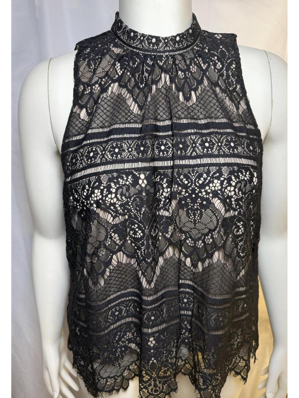 Lauren Conrad Lace Black Sleeveless Halter Top Women's NWT XL Mock Neck